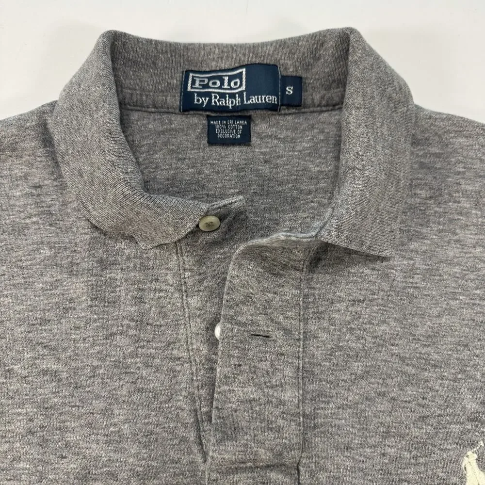VTG Polo Ralph Lauren Slim Fit Short Sleeve Polo Mens S Gray Cotton White Pony